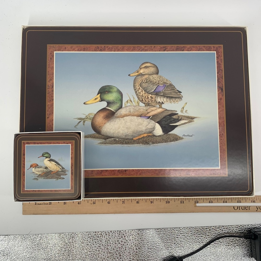 Pimpernel Duck Waterfowl Placemats‎ & Coasters Set Cork Backed Vintage England
